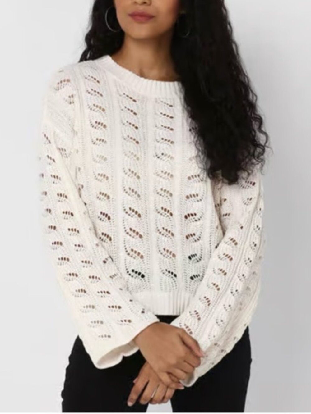 American Eagle Outfitters Cream Crouchet Oversized Cropped Sweater size Medium